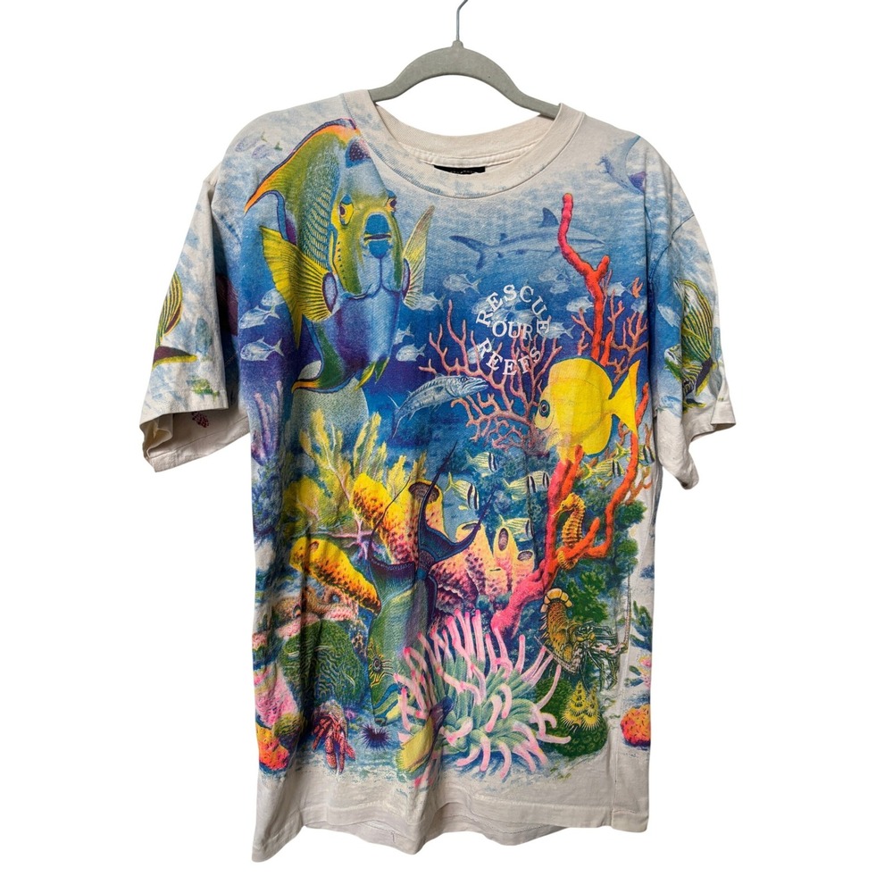 Vintage Dirty Laundry Mens Rescue Our Reefs All Over Print T-Shirt Mens L